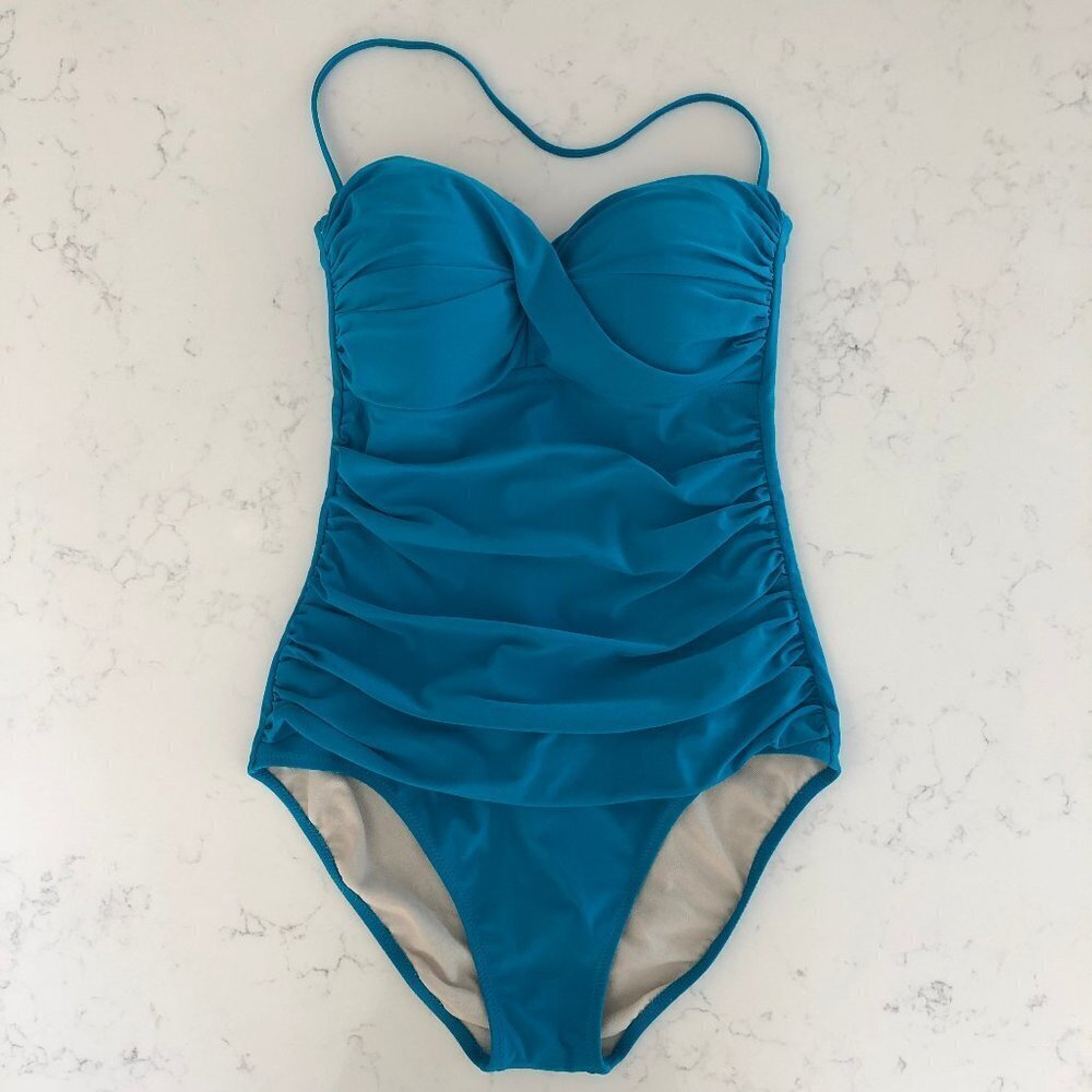 Profile Lined One Piece Swim Suit w Ruched Sides Turquoise Blue No Size Tags